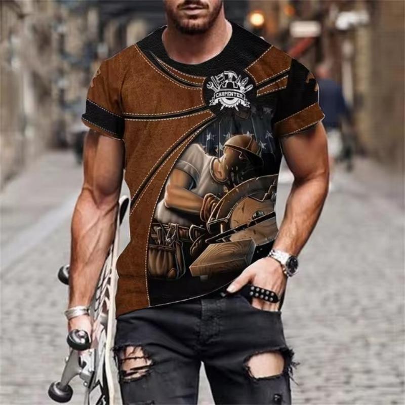 Carpenter Printed Men's 3D T-shirt Personalized Uniform Top Summer Casual Short Sleeved Sportswear
