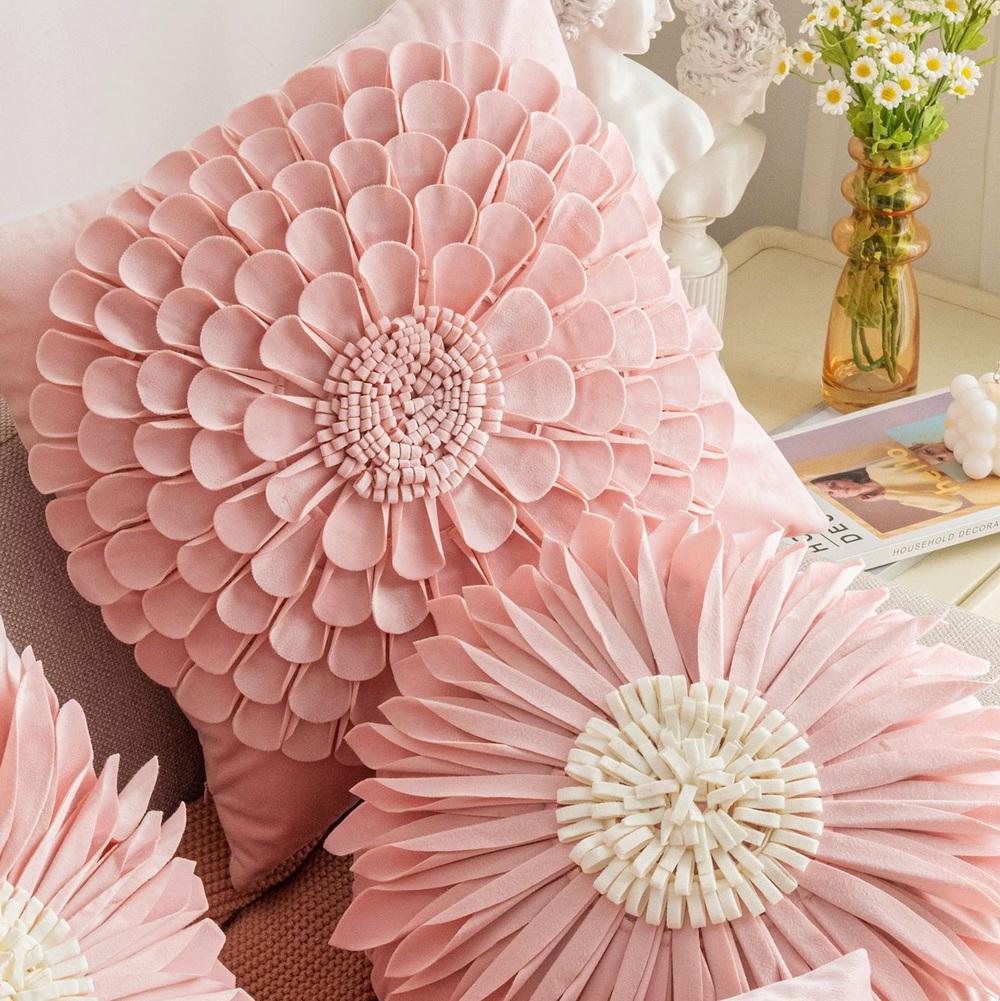 Junwell Nordic 3D Layered Pleating Flower Romantic Decorative Pillow Cover Sofa Bed Car Use Cushion Cover Home Soft Decor