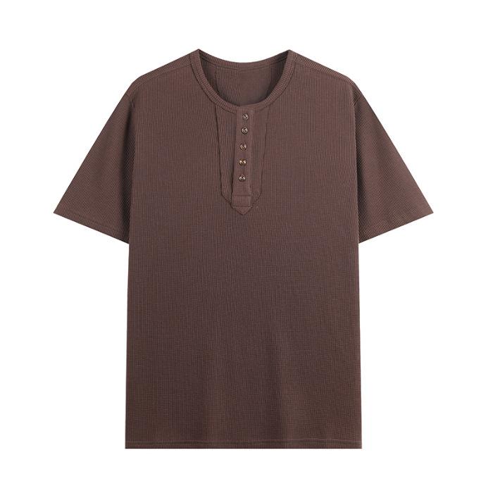 Retro Short-sleeved T-shirt for Men Henry Neck Loose Summer New Short Shirt