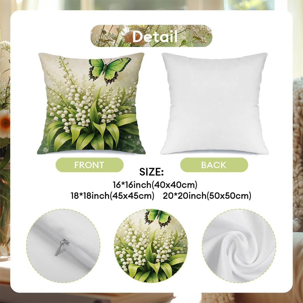 Watercolor Lily Of The Valley Pillow Covers, Butterfly & Bicycle Floral Decorative Throw Pillow Cases, Serene Cottage Home Decor