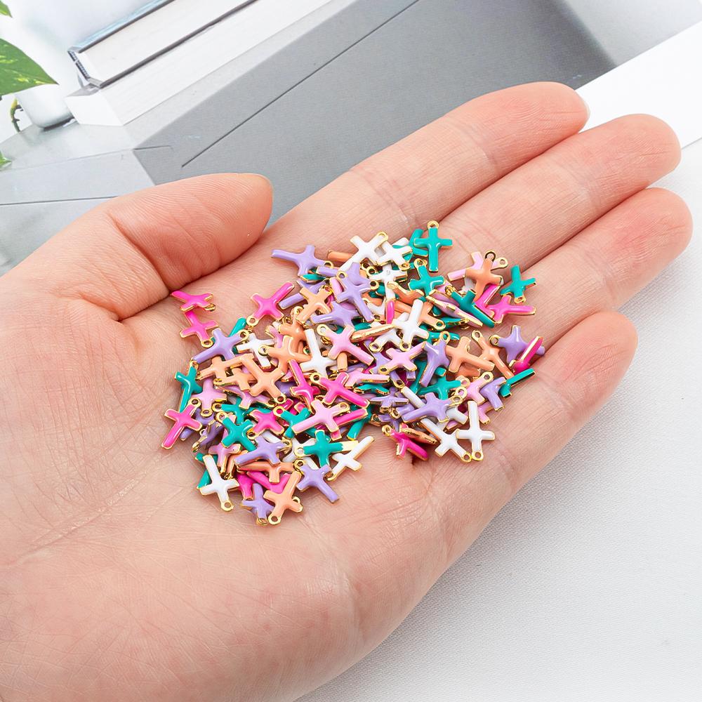 20pcs Stainless Steel Enamel Colorful Charm Cross Heart Moon Star Pendant for DIY Women Jewelry Making Necklace Earring Supplies
