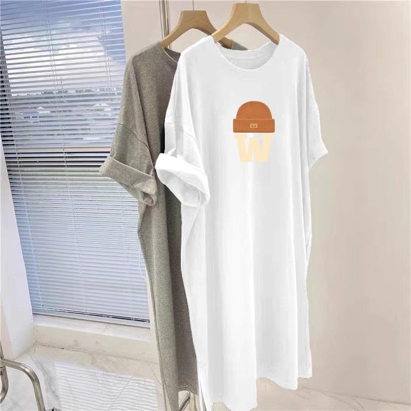 Sommer Übergröße Koreanischer Stil Locker Bedrucktes T-Shirt Kleid