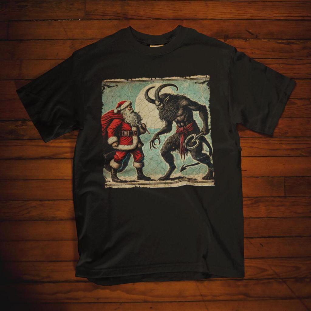 Krampus vs Santa Claus Shirt, Xmas Funny Graphic Shirt, Dark Holiday Apparel, Vintage-Style Christmas Shirt, Dark Folklore Shirt Gift Idea