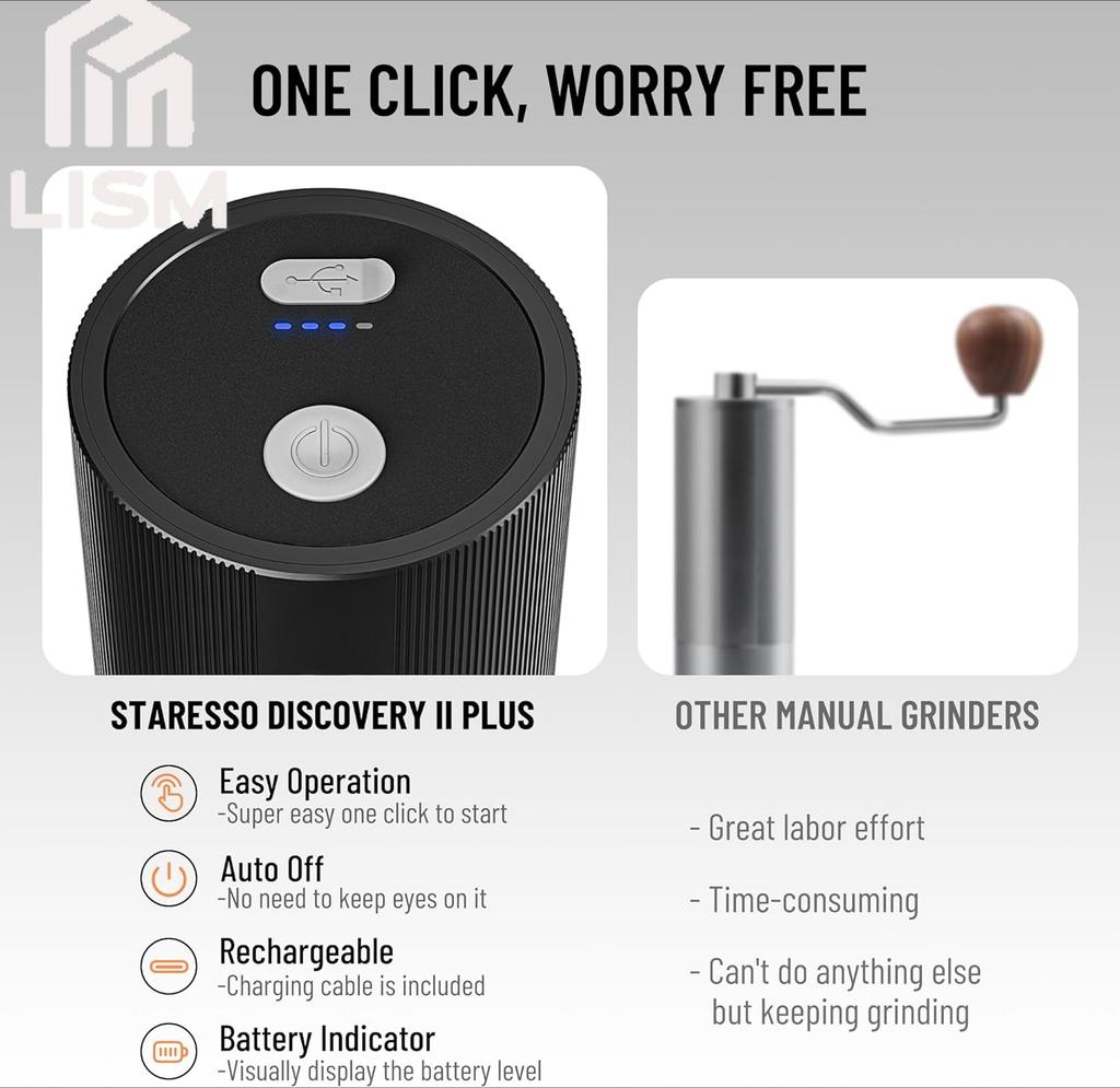 Electric Burr Coffee Grinder All-Metal Portable USB Rechargeable with  48 Settings for Espresso