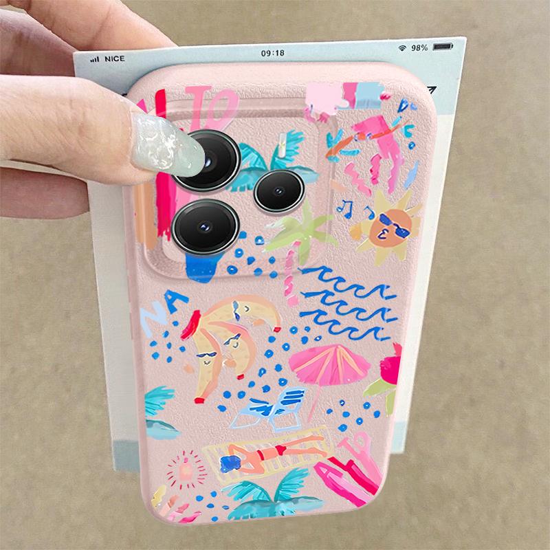 Kreslený pouzdro na malování na dovolenou pro Xiaomi Redmi Note 14 13 Pro 5G 4G 12 11 Funda Xiaomi 14T 13T 11T Pro Silikonový kryt s koženou texturou