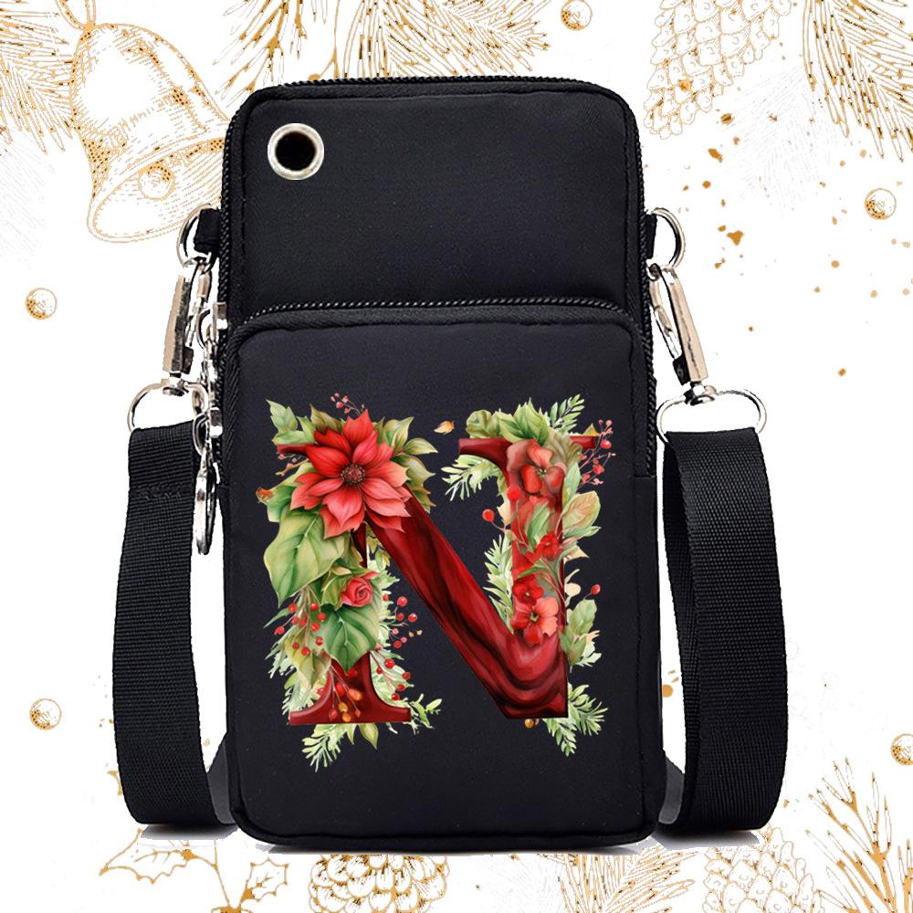 Creative 26 English floral letter printing trend messenger bag casual portable multi-function lightweight mobile phone bag