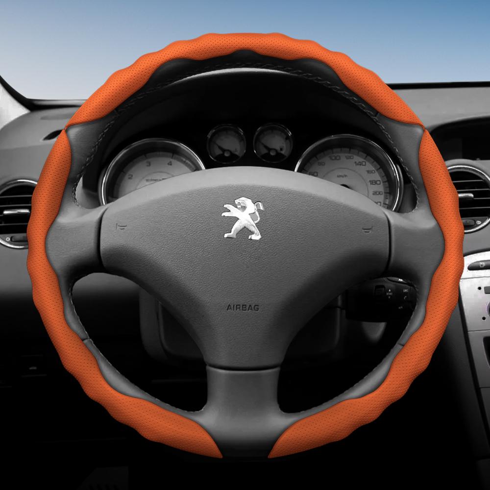 Lenkradbezug für Peugeot, Sportliches Wellendesign, Atmungsaktives Leder, Segmentiert, Rutschfest, Schweißabsorbierend