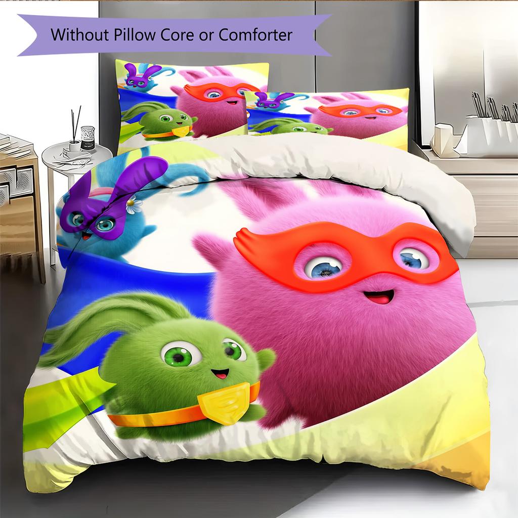 Happy Rabbit Pattern Bedding Quilt Set Home Decoration Gift (1 * Duvet Cover + 2 * Pillowcase Without Core)