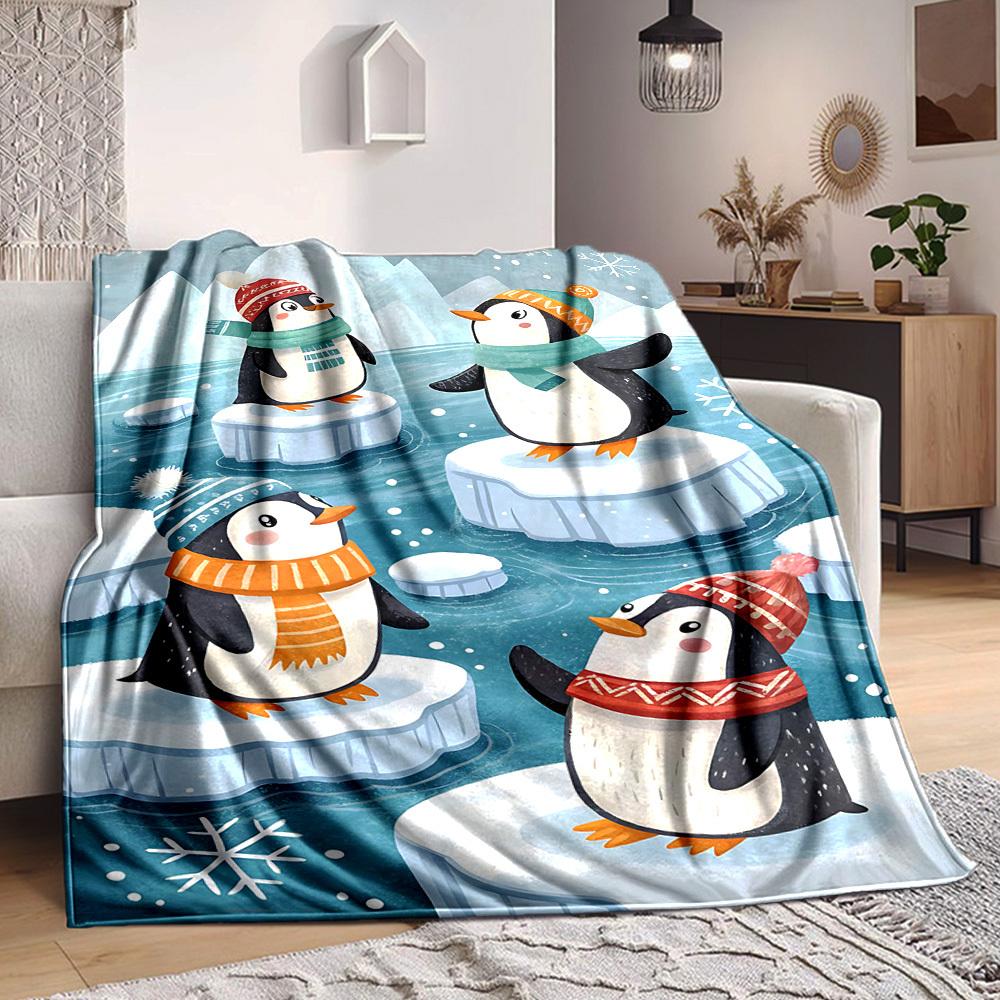 1pc Penguin Winter Blanket, Lightweight Flannel Blanket for Sofa, Bed, Travel, Camping, Living Room, Office,006