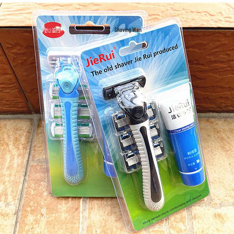 Stainless Steel 6-Layer Manual Men's Razor & Beard Cream Set