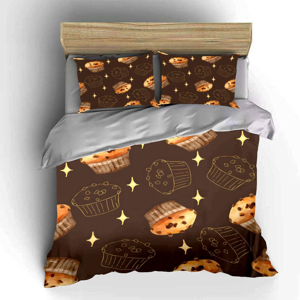 "Chocolate Muffin Themed Decor Set" Bedding Set with 1 Duvet Cover 2 Pillowcases Single Double King Queen, Gift