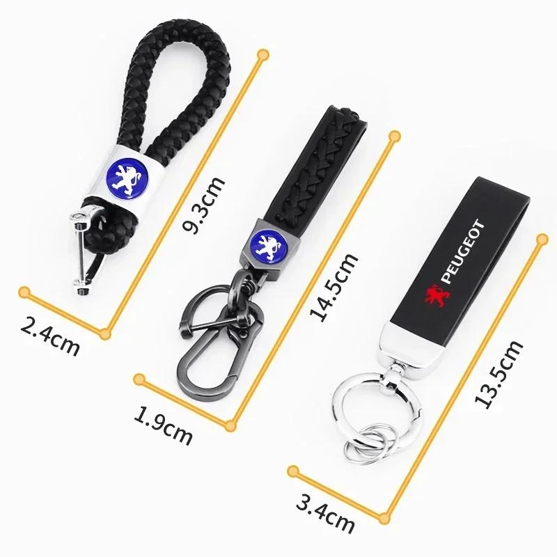 Metal+Braided rope or leather Keychain Key Chain Key Rings for Peugeot 206 307 308 3008 207 208 407 508 2008 5008 107 106 205
