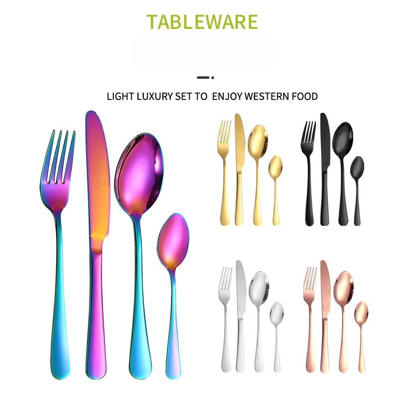 Stainless Steel Cutlery Set, Western-style Steak Knife, Fork, and Dessert Spoon Set (24-piece Set)