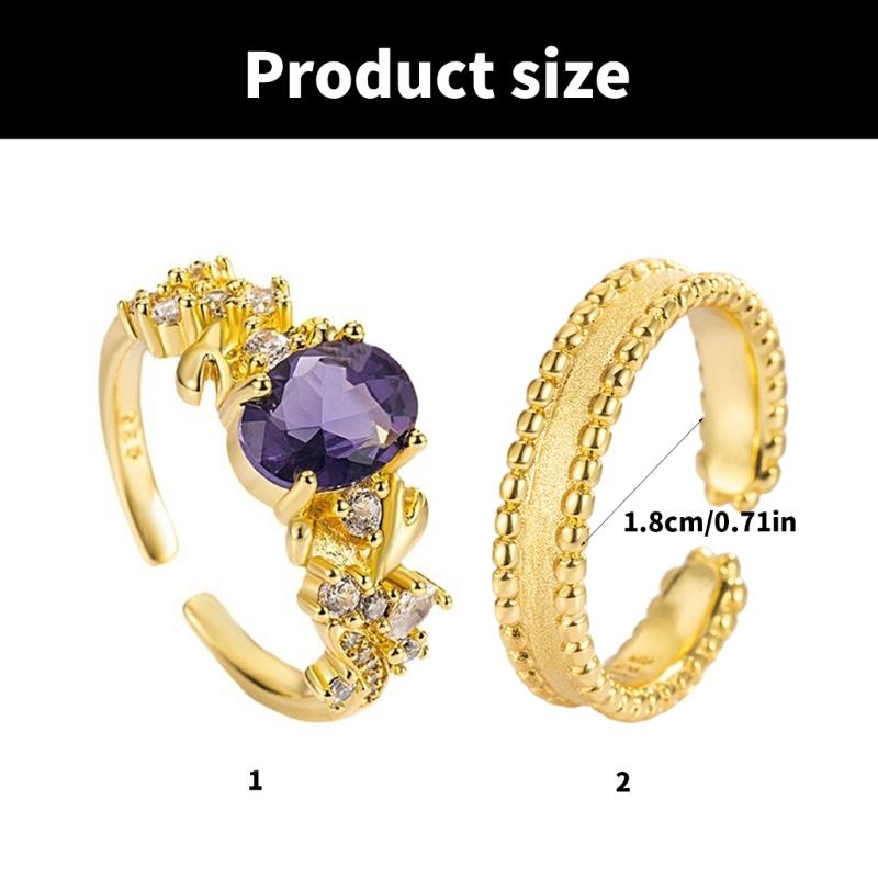 Cute Romantic Purple Zircon Flower Adjustable Rings for Women New Charm Gold Color Stainless Steel Finger Jewelry Gift