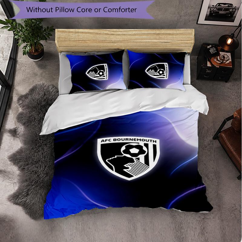 Bournemouth Football 3 Piece Bedding Set Soft Duvet Cover Set with Pillowcases Printed Bedroom Decor Set for Home