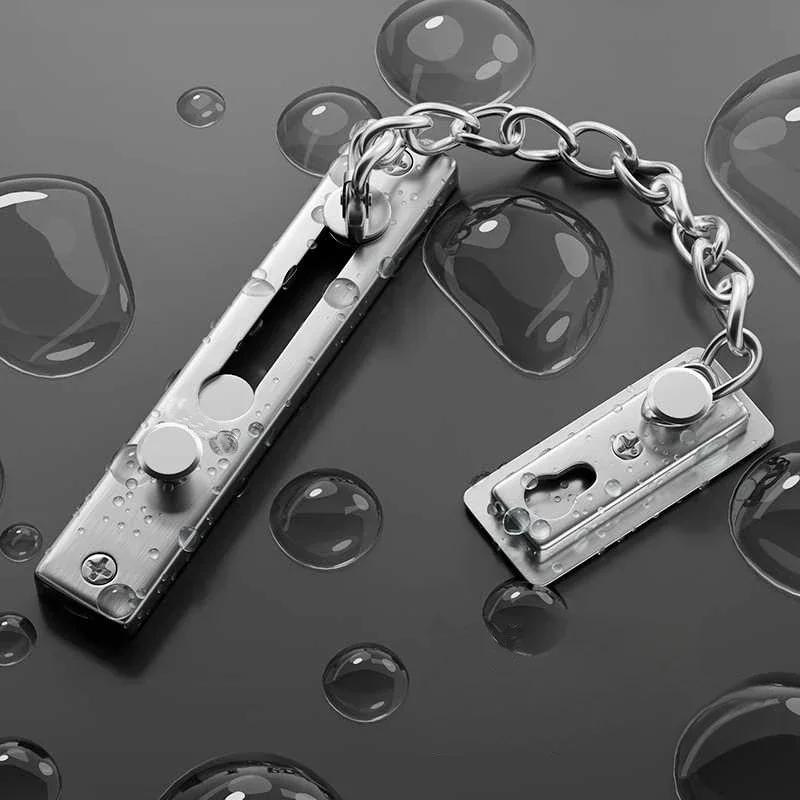 No Drill Stainless Steel Security Door Chain Push Button Lock Latch Anti-Theft Door Guard for Home Hotel Use