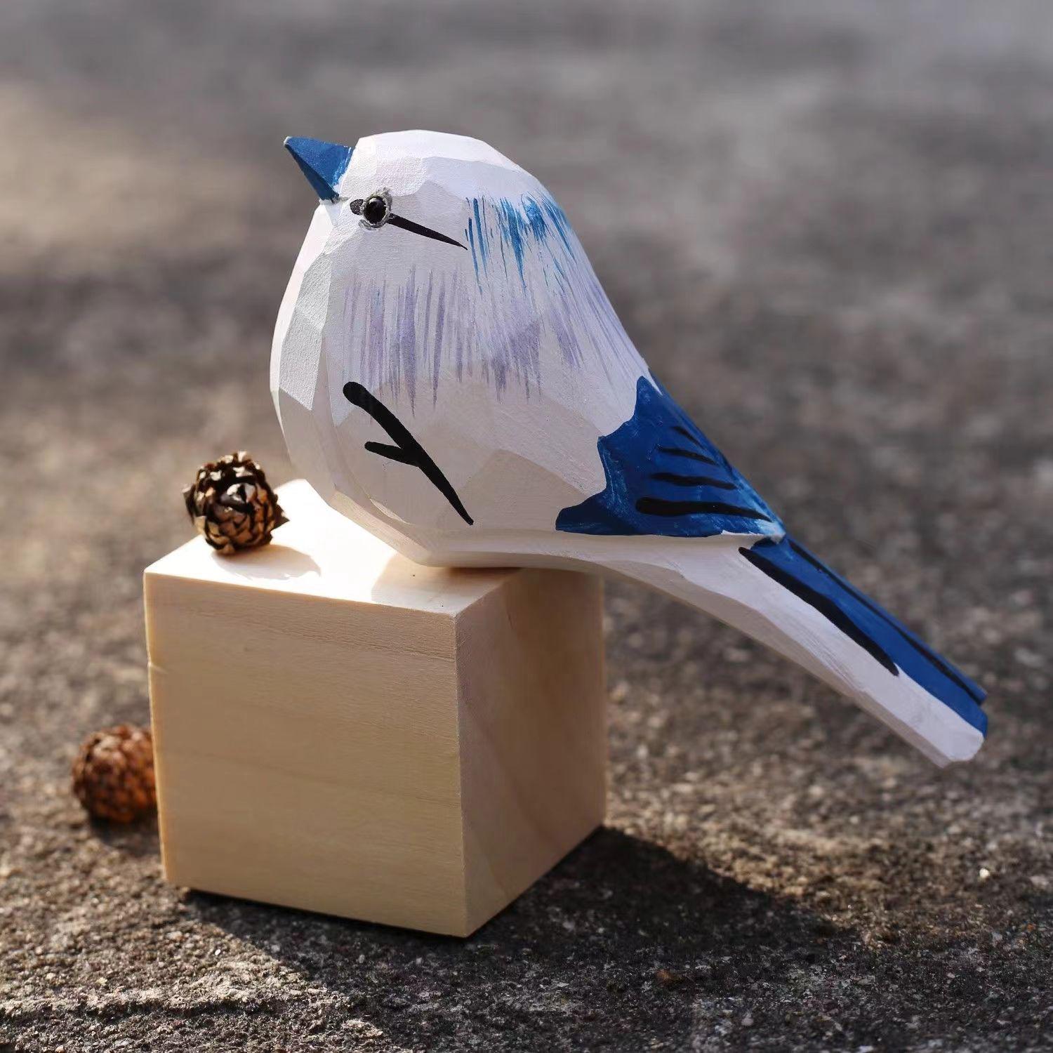 

Hand-Carved Wooden Bird Ornament: Cute and Simple Desktop Decor & Healing Gift
