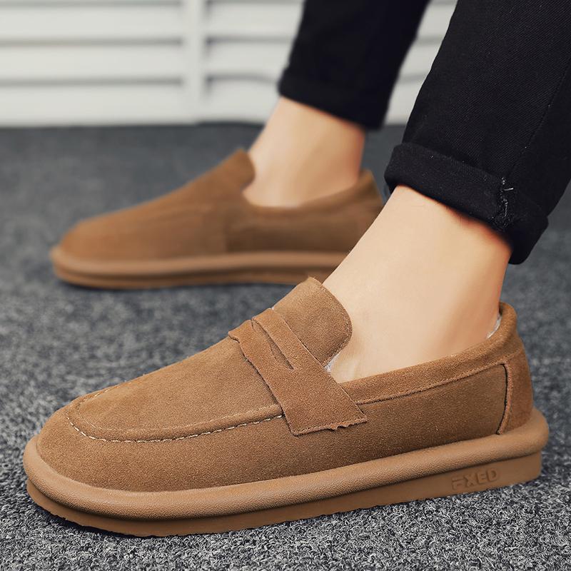 New Men'S Loafers Winter Shoes Warm Fleece Slip On Low Top Snow Boots Plush Flats Indoor Outdoor Fur Lined Casual Shoes
