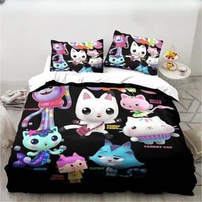 Gabbys Dollhouse Postavičky Ložní souprava Kreslený povlak na přikrývku Růžové ložní prádlo Jednolůžko Dvojlůžko Queen Size King Size pro dívčí ložní soupravu