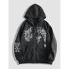 Dark Gothic Style Thorn Cross Print Hooded Sweatshirt Men's Y2K Zipper Cardigan Loose Jacket
