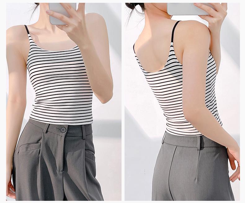 Women's Sling Vest with Chest Pad - Thin Strap, Conceals Underarm, Versatile Short Style for Spring/Summer.