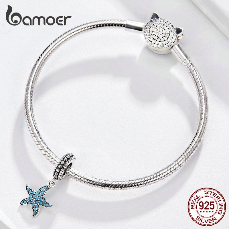BAMOER Starfish Pendant Charm 925 Sterling Silver Sea Creature Ocean Charms for Bracelet