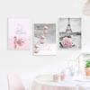 Eiffelturm Rosa Stadt Landschaft Blume Mädchen Wand Kunst Leinwand Malerei Kunst Poster Drucken Wand Bild Für Nordic Hause Wohnzimmer decor (Kein Rahmen)