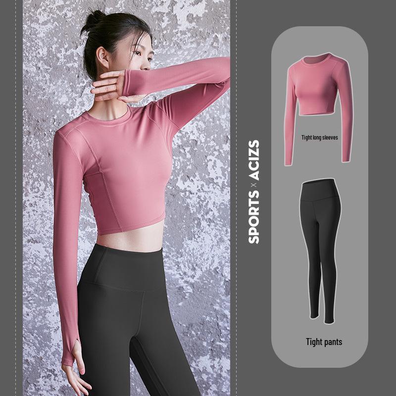 Seamless Yoga Set: Women's Long Sleeve Top & High Waist Peach Lift Pants for Gym & Running