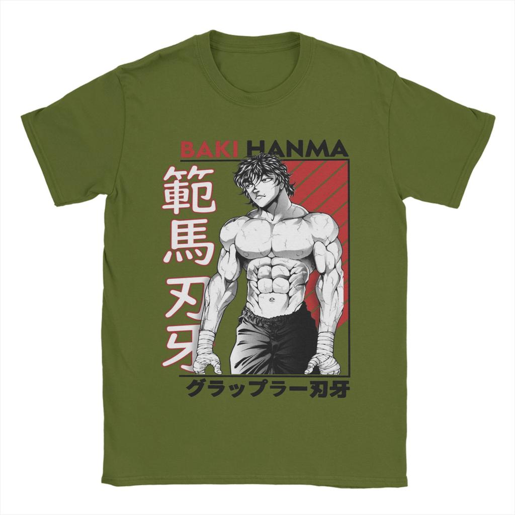 Baki The Grappler Hanma Herren T-Shirt Lustige T-Shirts Kurzarm Rundhals T-Shirt Reine Baumwolle Erwachsenen Tops