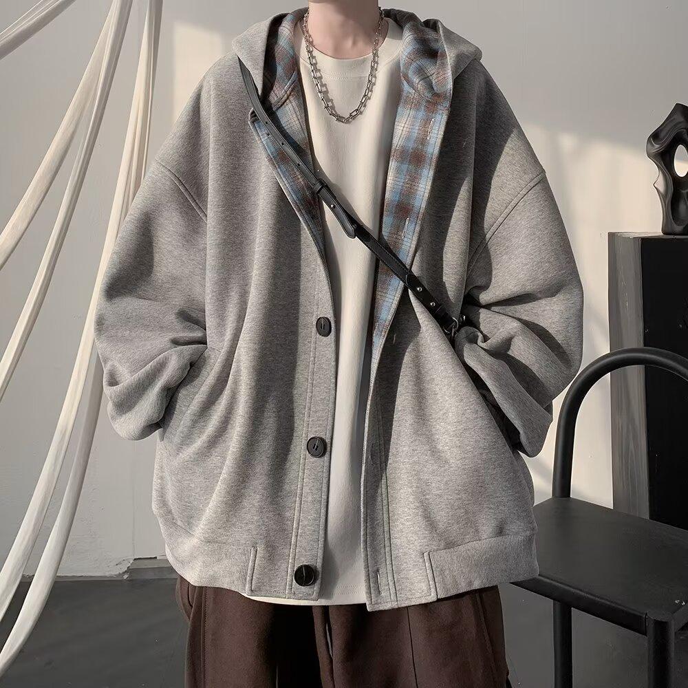 Cardigan con cappuccio retrò da uomo - Streetwear casual primavera/autunno