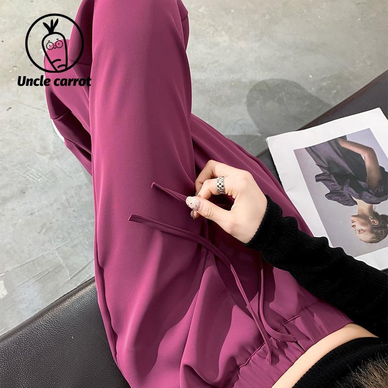 Narrow version wide-leg pants women's spring and summer new straight casual high-waisted thin high-end drape design suit pants