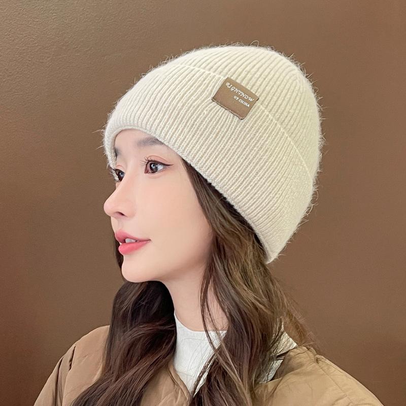 Thickened Knitted Wool Hat Women's Winter Warm Plush Pullover Hat Cold and Windproof Confinement Baotou Hat Cold Hat