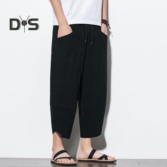 Pantaloni de vară respirabili pentru bărbați, de culoare uni, șic, ocazionali, pantaloni de vară pentru bărbați