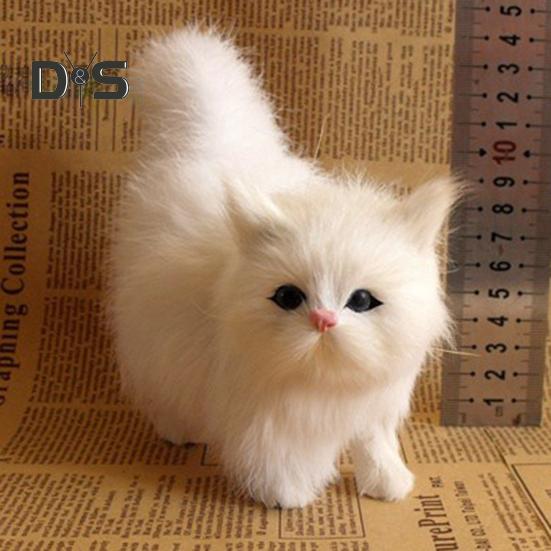 Simulation Cat Ornament Realistic Plush Kitty Toy Faux Fur Animals Model Furry Cat Doll Gift for Kids Cat Lovers