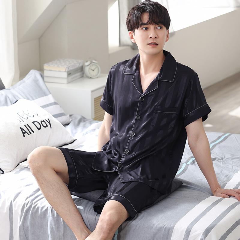 Ice Silk Pajamas Couple 1011 New Summer Thin Short-sleeved Shorts Can Be Worn Outside a Man's and a Woman's Pajamas Loungewear