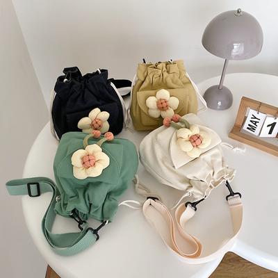 Bag Women 2025 New Trendy Fresh Canvas Shoulder Bag Cute Cute Girl Flower Crossbody Bucket Bag