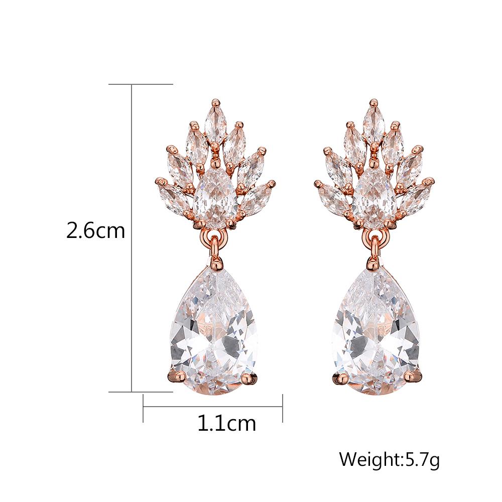 ZAKOL New Leaf Water Drop Zircon Dangle Earrings for Women Luxury European and American Bridal Wedding Zircon