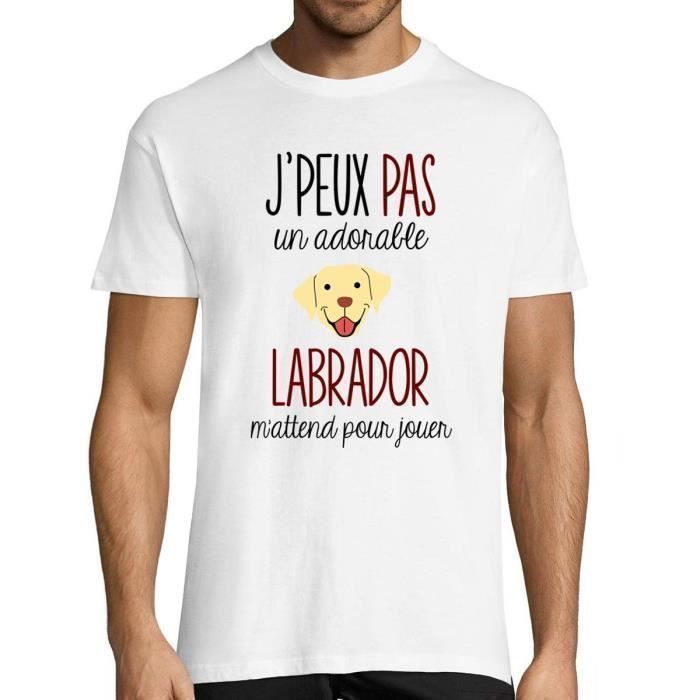 T-shirt Homme - Labrador - Désolé je peux pas - Col Rond - Manches Courtes - Blanc