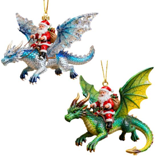 Exquisite Xmas Gift for Friends 2Pcs Santa Dragon Rider Christmas Ornament, 2D Acrylic Flying Artistic And Decor Claus Hanging Decor, Festive
