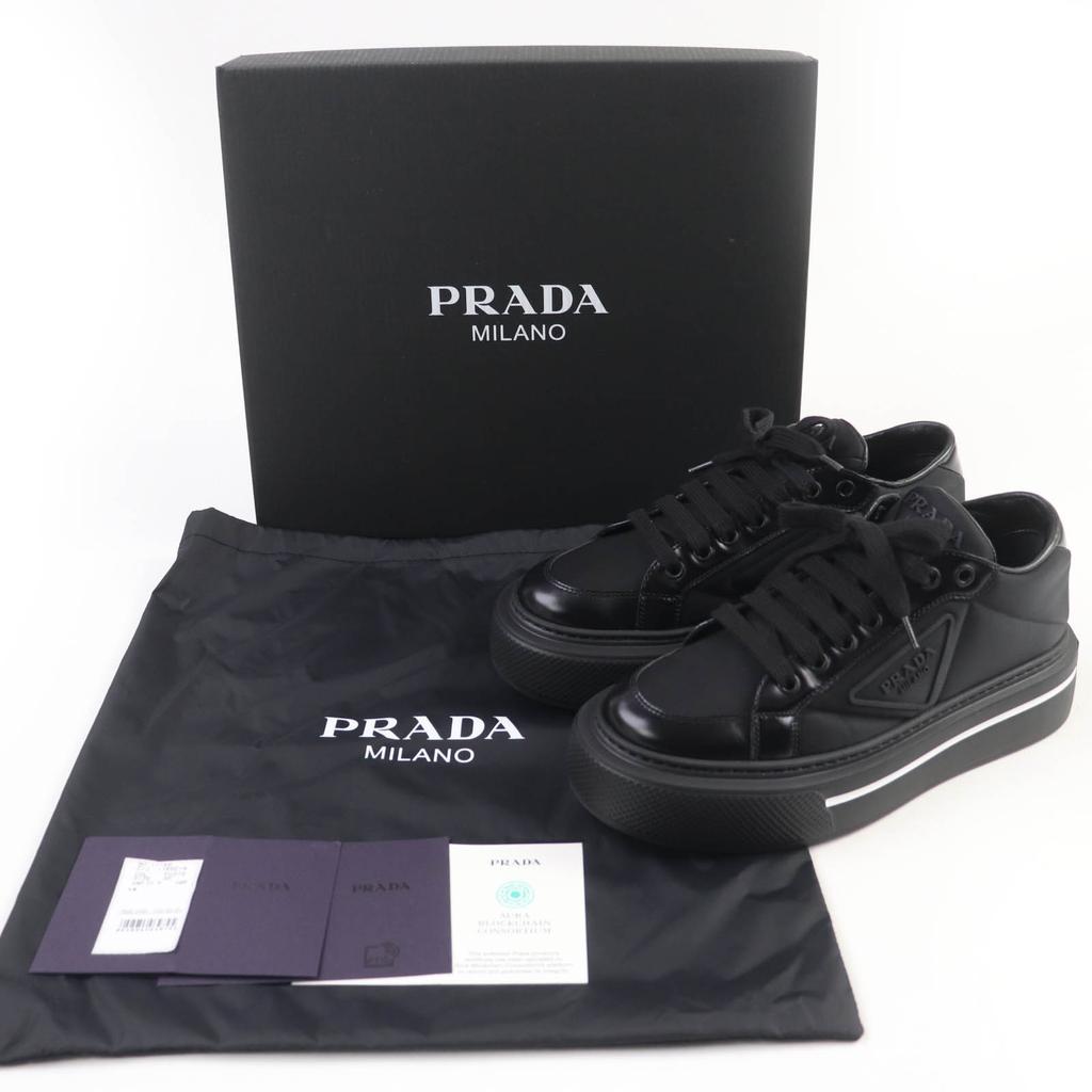 Excellent PRADA Low cut sneakers macro Triangle logo Re-Nylon leather black 35.5 1E661M Used