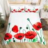 Red Floral Duvet Cover Poppy Flowers Print Comforter Cover for Girls Teens Flower Bedding Set Botanical Branches Bedspread Cover