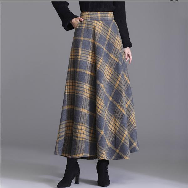 Plaid Print High Waist Skirt Casual Ruffle Hem Midi Skirt Women's Clothing