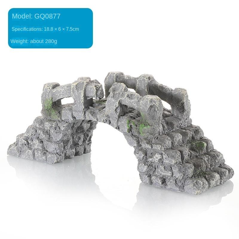 Fish tank landscaping resin desktop ornament rockery aquarium decorative stone house small bridge aquatic grass new Chineseretro