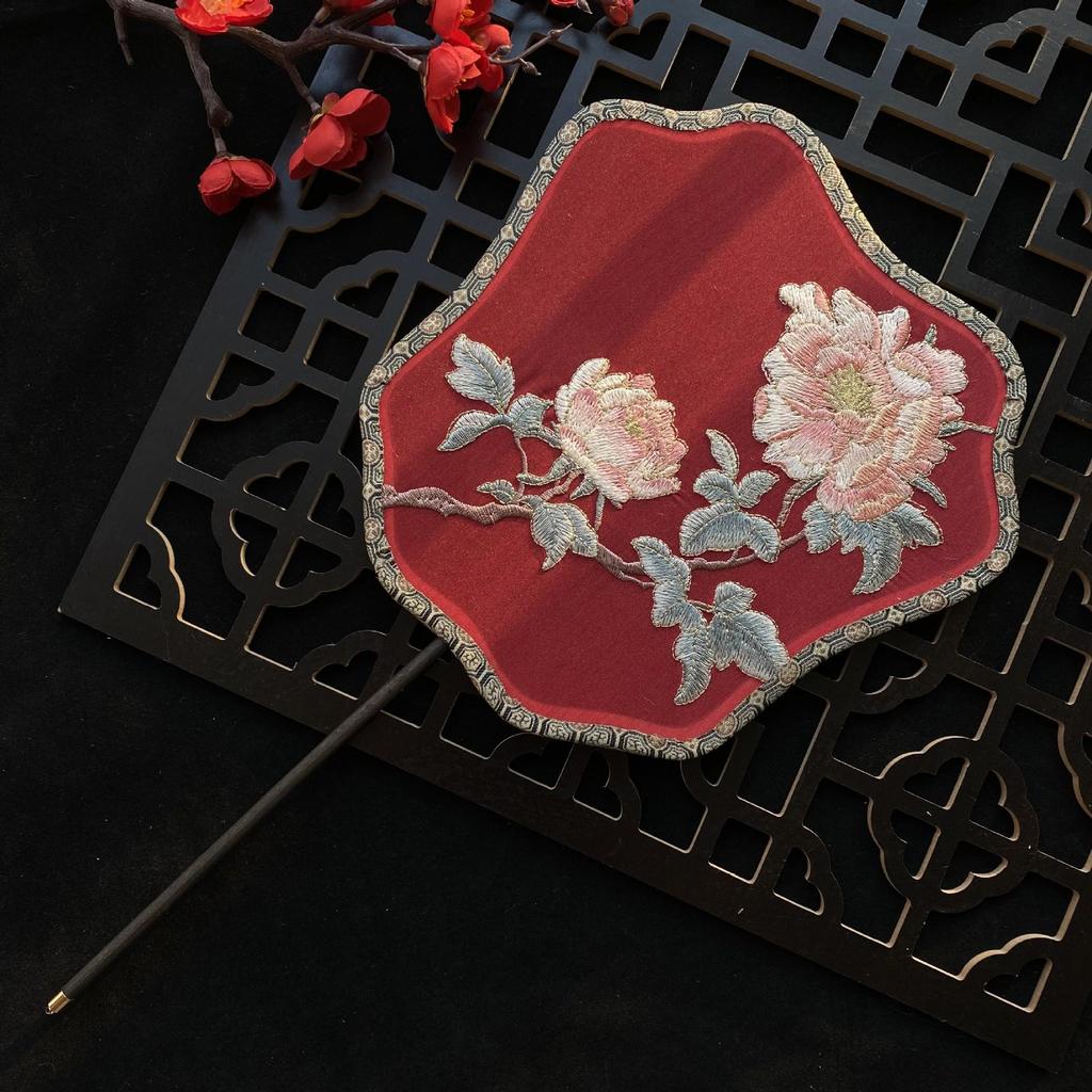Embroidery Round Fan - Ancient Style Summer Fan with Tassel for Women's Hanfu and Cheongsam Costumes
