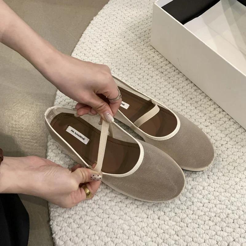 Modedesigner Herbst Damen Mesh Stoff Ballerinas Mode Flach Damen Komfort Weiche Sohle Mary Jane Schuhe