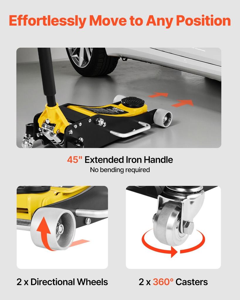 Low Profile Floor Jack, 2.5 Ton Capacity, Aluminum & Steel Racing Floor Jack with Dual Pistons Quick Lift Pump, Hydraulic Trolley Car Lift for Sedans