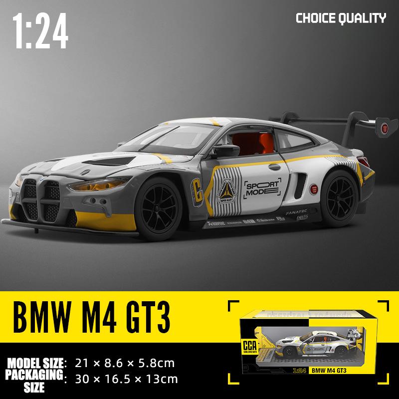 1/24 Scale BMW M4 GT3 Couple Racing Alloy Diecast Car Model Sound Light Indoor Desk Decoration Trendy Ornament Gift Box for Boyfriend