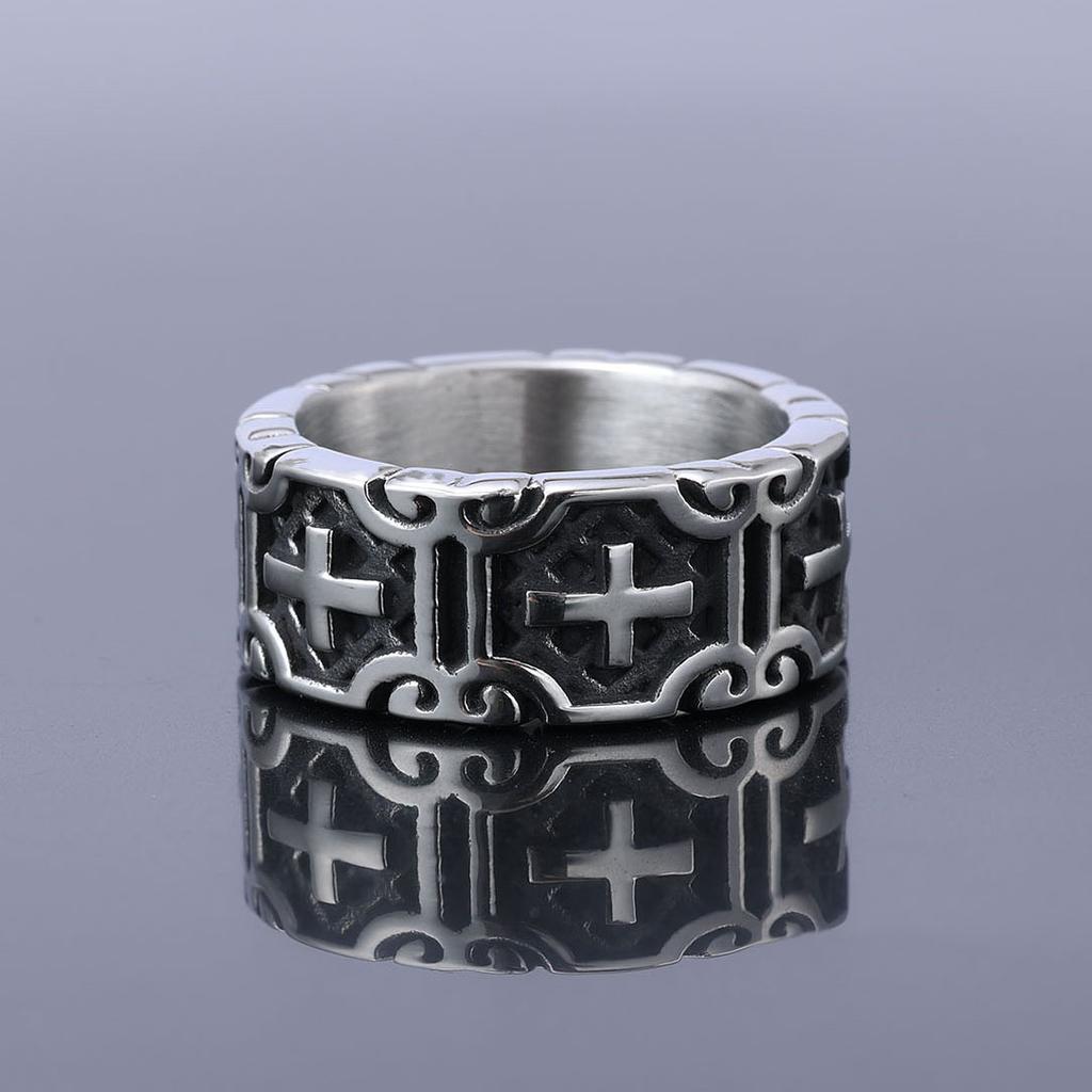 Stainless Steel Punk Style Cross Ring Unisex Gothic Jewelry