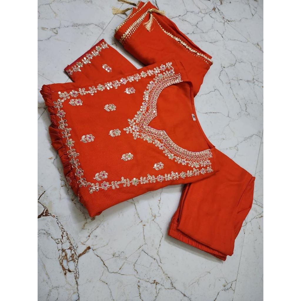 Women Anarkali Long Gown Kurta Pant Dupatta Set Party Wear Top Tunic Kurti Dress VF-20252a