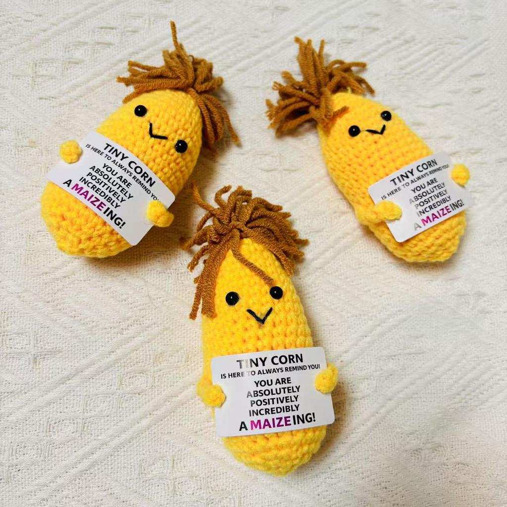 Funny Crochet Corn Doll Ornament Home Room Decoration Handmade Knitted Positive Energy Corn Doll With Card Christmas Party Gift